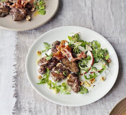 Chicken liver, hazelnut, pancetta and apple salad