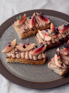 Chicken liver parfait and peaches on toast