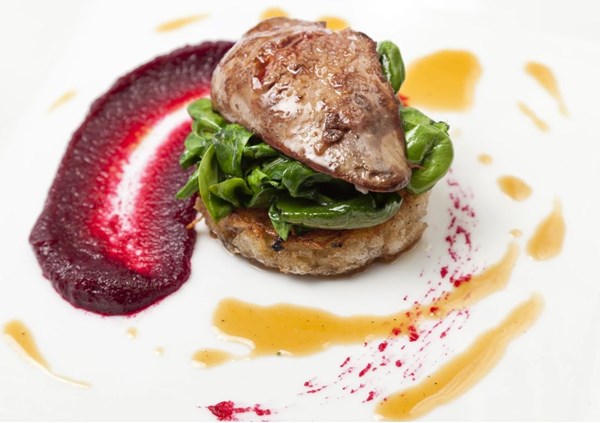Chicken liver with potato rösti & beetroot purée [Galton Blackiston]