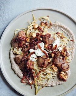Chicken livers, quinoa, roast fennel, hazelnuts, mushroom purée and tarragon crème fraîche