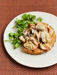 Chicken livers, shallots, brandy and cream on toast