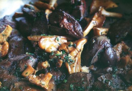 Chicken livers with wild mushrooms