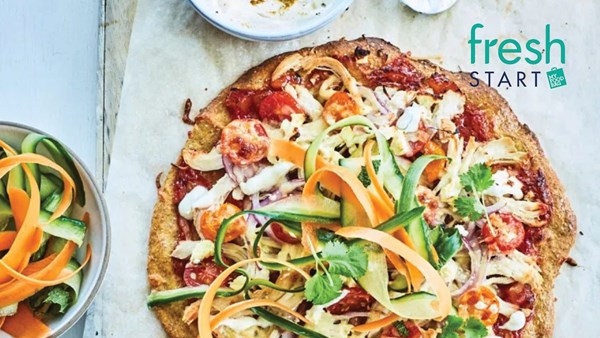 Chicken, mango and feta pizza with a wholemeal yoghurt base