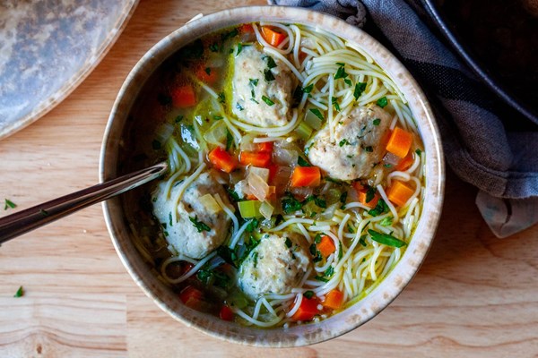 Chicken meatball and noodle soup