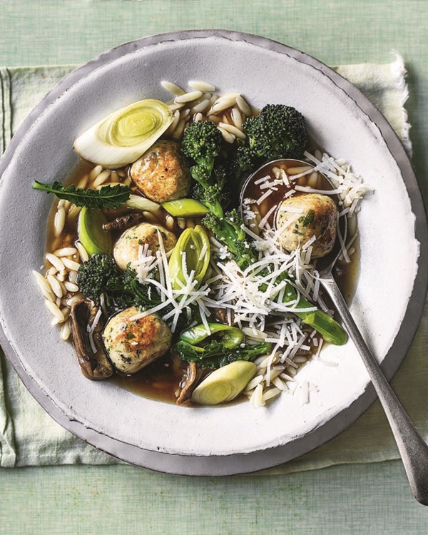 Chicken meatball and orzo soup
