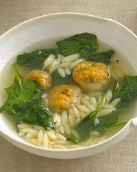 Chicken meatball-and-orzo soup