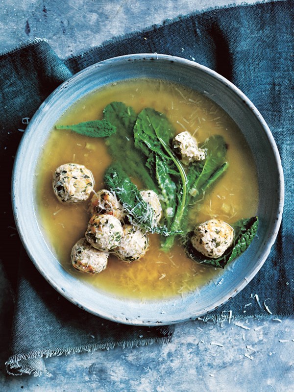 Chicken meatball soup with cavolo nero