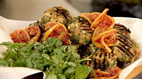 Chicken meatballs with preserved lemon and harissa relish