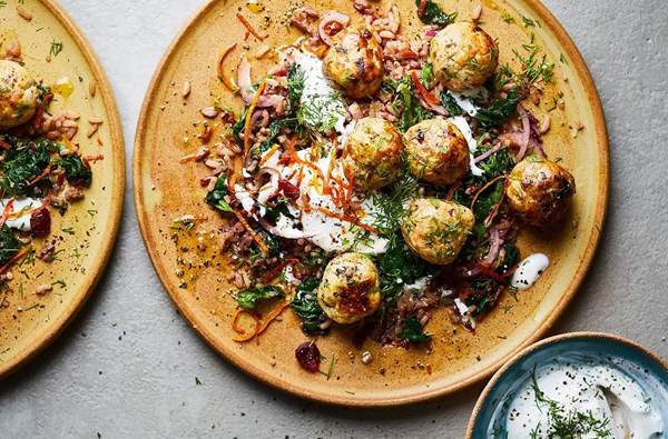 Chicken meatballs with rice, dill & orange 