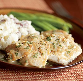 Chicken medallions sautéed with tarragon & vermouth