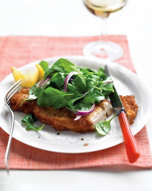 Chicken Milanese with arugula salad