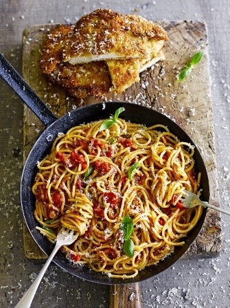 Chicken Milanese with spaghetti