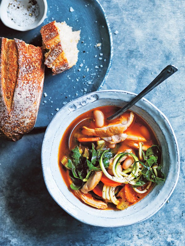 Chicken minestrone with zucchini noodles