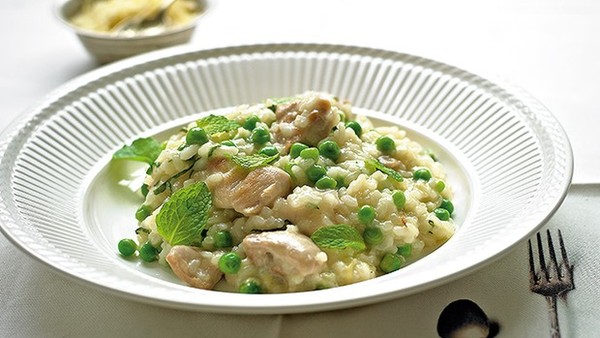 Chicken, mint and pea risotto