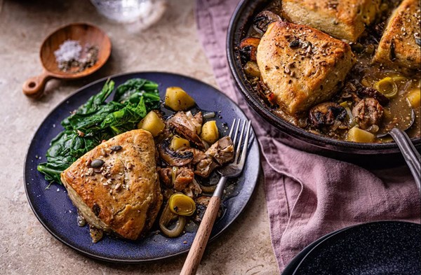 Chicken, mushroom & cider seeded cobbler
