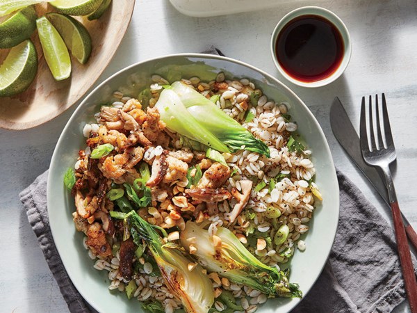 Chicken, mushroom, and bok choy bowls