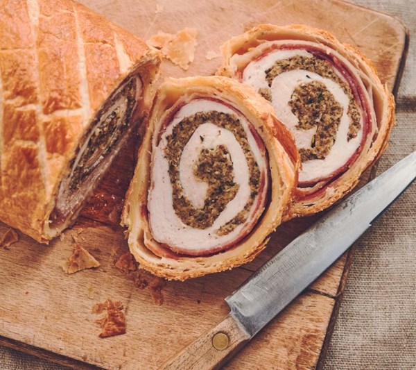 Chicken, mushroom and pancetta Wellington