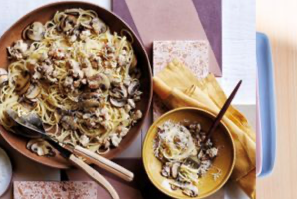 Chicken, mushroom and Parmesan spaghetti