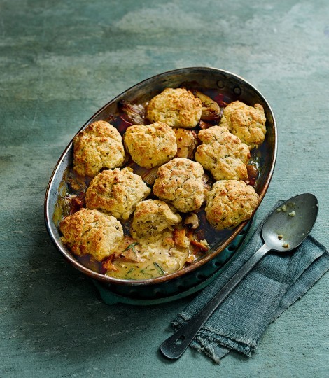Chicken, mushroom and Riesling cobbler