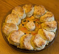 "Chicken" mushroom pot pie topped with cheddar biscuits