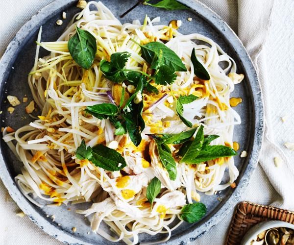 Chicken noodle salad with turmeric-ginger dressing