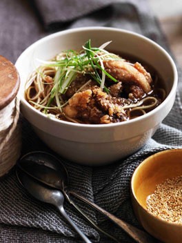 Chicken noodle soup and golden fried chicken