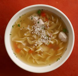 Chicken noodle soup with carrots & peas