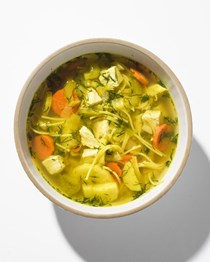 Chicken noodle soup with turmeric and dill