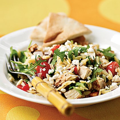 Chicken-orzo salad with goat cheese