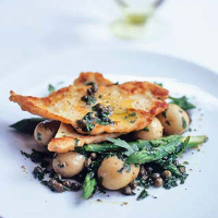 Chicken paillard with Jersey Royals