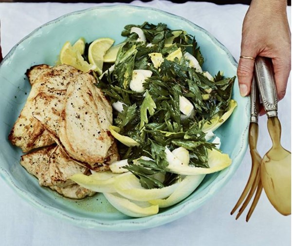 Chicken paillards with endive-parsley salad