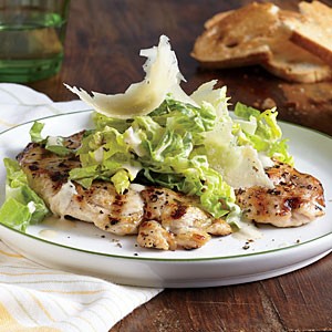 Chicken paillards with romaine Caesar slaw