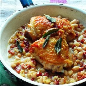Chicken, pancetta and bean stew with sage