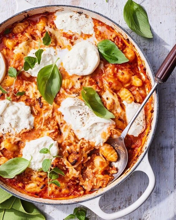 Chicken Parmesan gnocchi bake