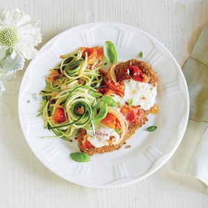 Chicken Parmesan over zucchini noodles