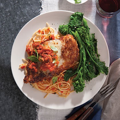 Chicken Parmesan with spaghetti