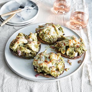 Chicken pesto grilled portobello mushrooms