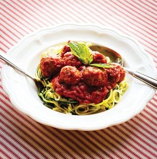 Chicken pesto meatballs with zucchini noodles