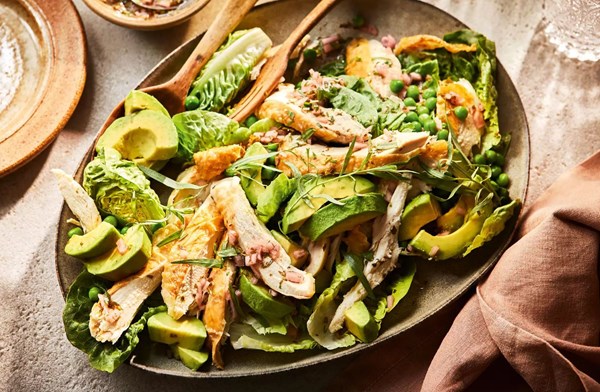 Chicken, petits pois & avocado with gem lettuce and lemon tarragon dressing