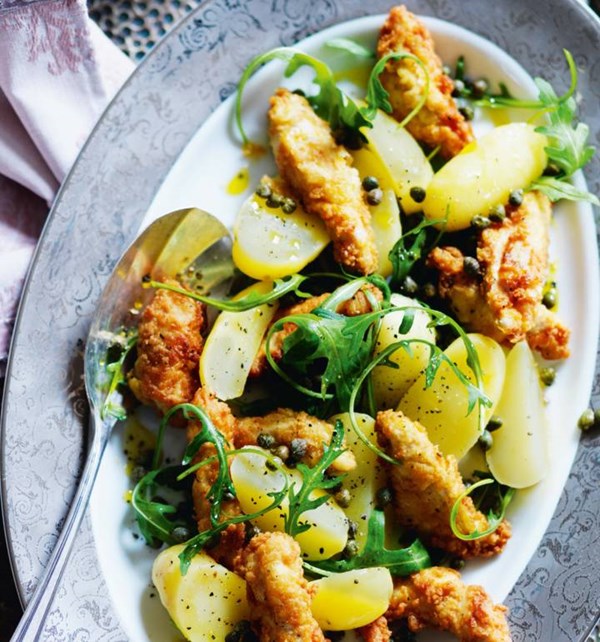 Chicken piccata salad with grape dressing
