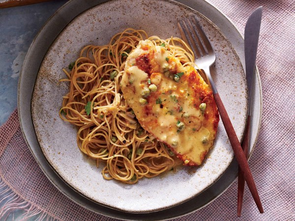 Chicken piccata with crispy garlic