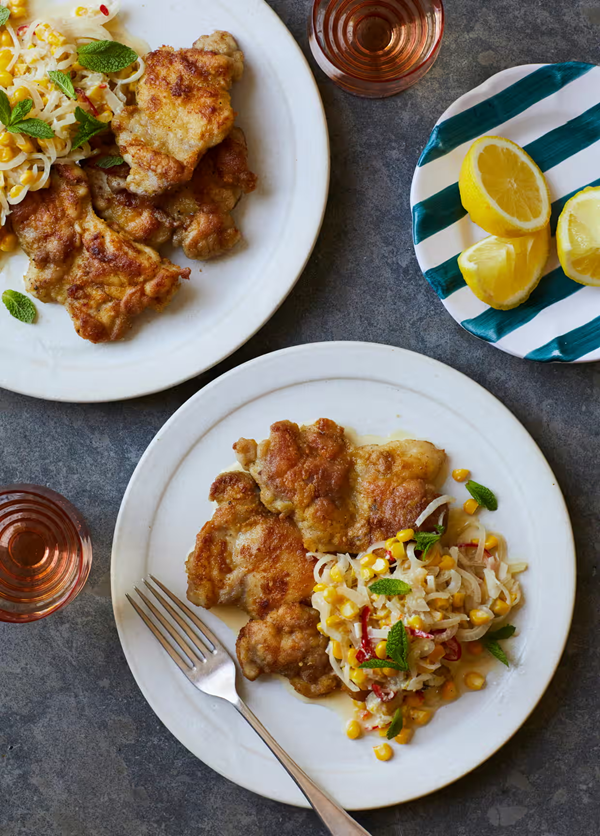 Chicken piccata with sweetcorn and chilli