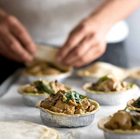 Chicken pies with eggplant and mushroom