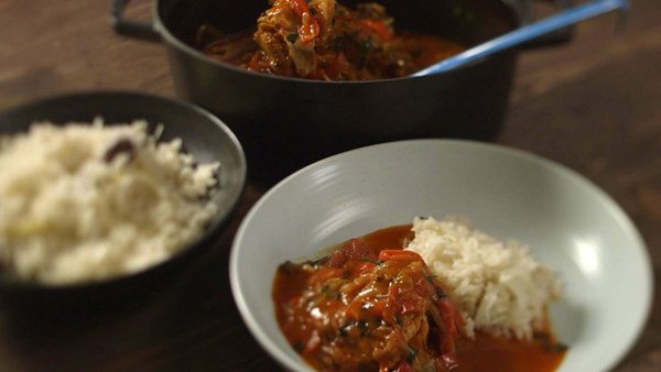 Chicken piperade with pilau rice