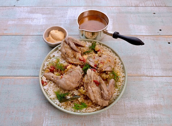 Chicken poached with bouillabaisse flavours (Bouillabaisse de poulet)