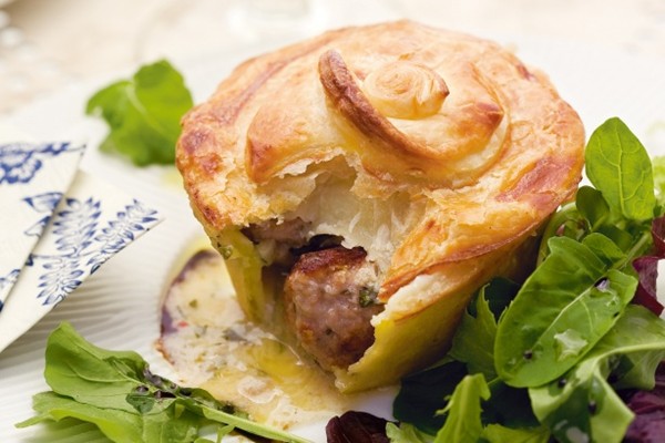 Chicken, porcini & meatball pies