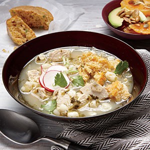 Chicken posole and corn bread muffins