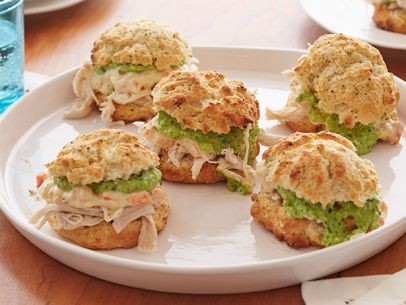 Chicken pot pie sandwich (with biscuits & sweet pea pesto)