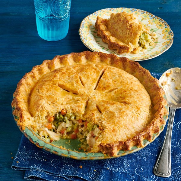 Chicken pot pie with cheddar crust