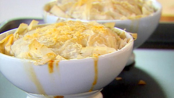 Chicken pot pie with phyllo crust